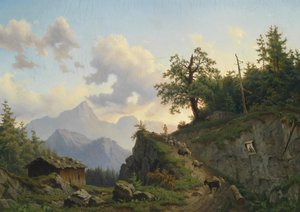 Shepherd with His Flock on the Way Home by Josef Thoma